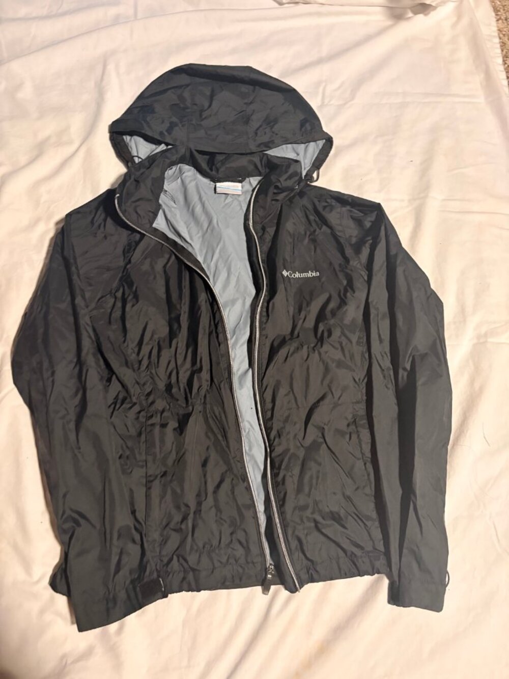 Columbia Black Hooded Windbreaker Rain Jacket Size S Lightweight Packable